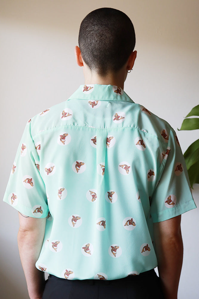 Koi Fish Print Silk Shirt-Aqua Color-FUNKY TIGER