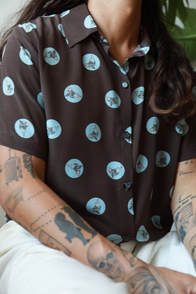 Koi Fish Print Silk Shirt-Espresso Color-FUNKY TIGER